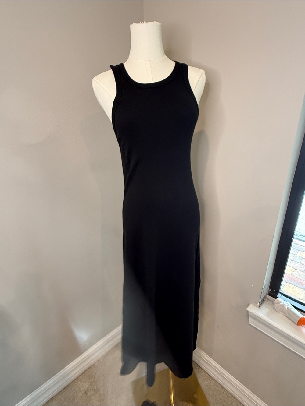 AYR Ribbed Tank Dress Womens Small Black Sleeveless Knit Midi Casual